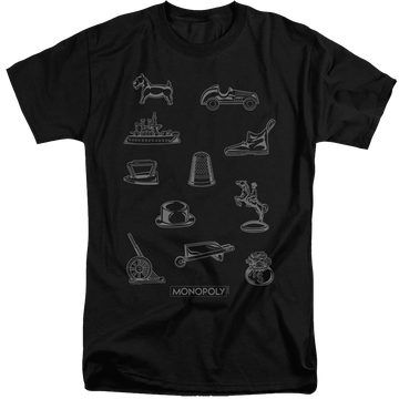 Black men's tall fit t-shirt with Monopoly Token graphic