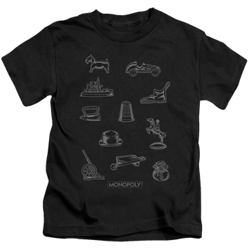 Black kid's t-shirt for ages 4 to 7 with Monopoly Token graphic