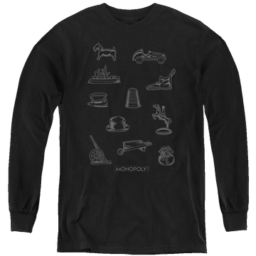 Black youth long sleeve t-shirt with Monopoly Token graphic