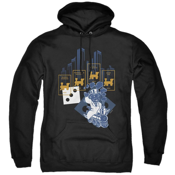 Black pullover hoodie with Monopoly The True Railroad Tycoon No Logo graphic
