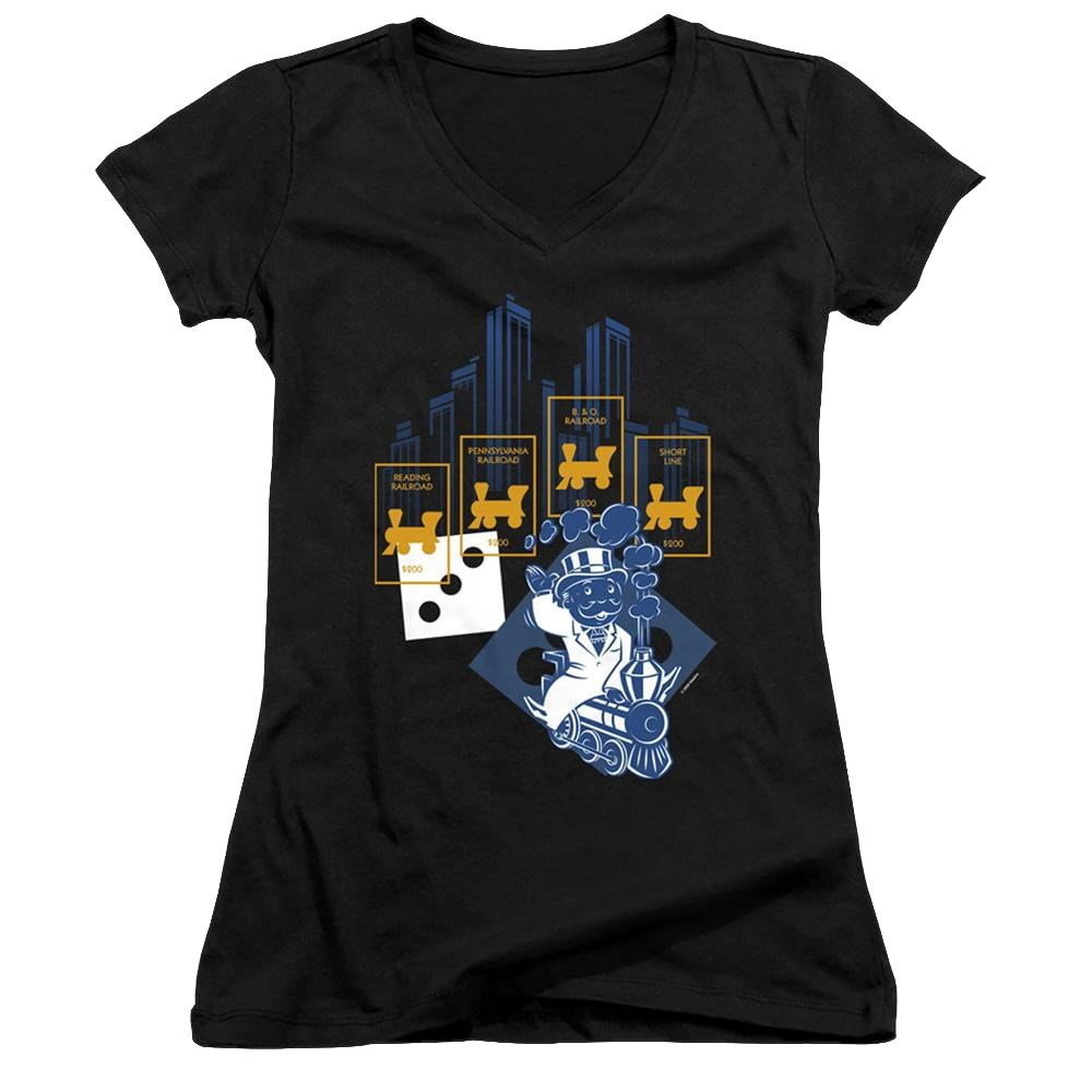 Monopoly The True Railroad Tycoon No Logo - Juniors V-Neck T-Shirt Juniors V-Neck T-Shirt Monopoly   