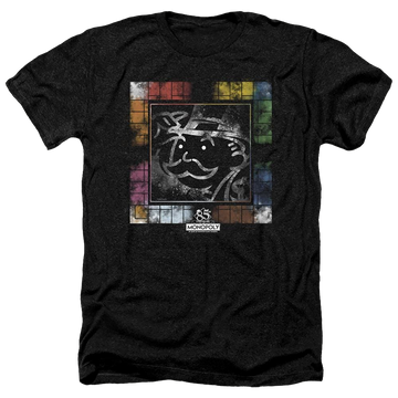 Charcoal men's heather t-shirt with Monopoly Dusty Game Board graphic