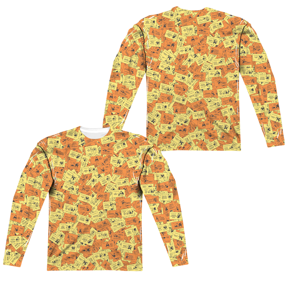 Hasbro Monopoly Chance Chest Cards (Front/Back Print) - Men's All-Over Print Long Sleeve Men's All-Over Print Long Sleeve Monopoly   
