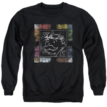 Black men's crewneck sweatshirt with Monopoly Dusty Game Board No Logo graphic