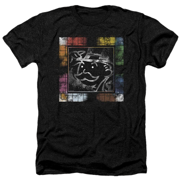 Charcoal men's heather t-shirt with Monopoly Dusty Game Board No Logo graphic