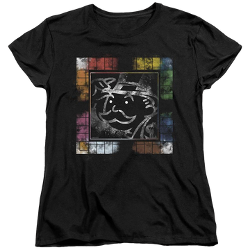 Black women's t-shirt with Monopoly Dusty Game Board No Logo graphic