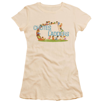 Cream juniors t-shirt with Vintage Chutes And Ladders graphic