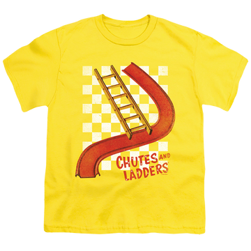 Yellow youth t-shirt for ages 8 to 12 with Chutes And Ladders graphic