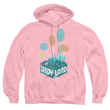 Pink pullover hoodie with Candy Land Lollipop Block graphic