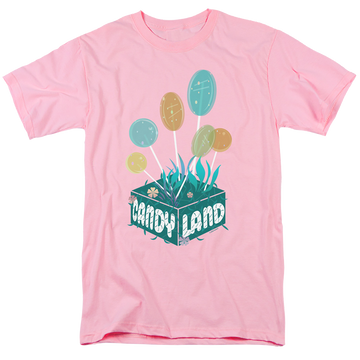 Pink men's regular fit t-shirt with Candy Land Lollipop Block graphic