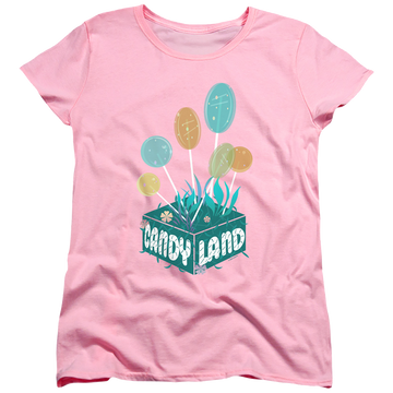 Pink women's t-shirt with Candy Land Lollipop Block graphic