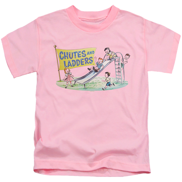 Pink kid's t-shirt for ages 4 to 7 with Chutes and Ladders Old School graphic