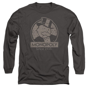Charcoal men's long sleeve t-shirt with Monopoly Wink graphic