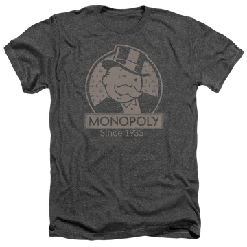 Charcoal men's heather t-shirt with Monopoly Wink graphic