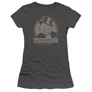 Charcoal juniors t-shirt with Monopoly Wink graphic