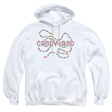 White pullover hoodie with Candy Land Board graphic