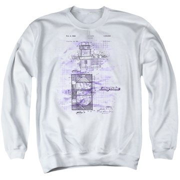 White men's crewneck sweatshirt with Easy Bake Oven Patent graphic