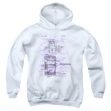 White youth hoodie for ages 8 to 12 with Easy Bake Oven Patent graphic