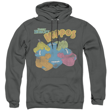 Charcoal pullover hoodie with Hungry Hungry Hippos Ready To Play graphic