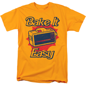 Gold men's regular fit t-shirt with Easy Bake Oven Bake It Easy graphic