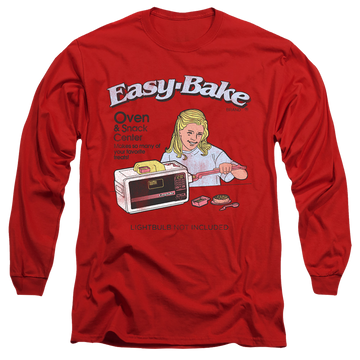Red men's long sleeve t-shirt with Easy Bake Oven Lightbulb Not Included graphic