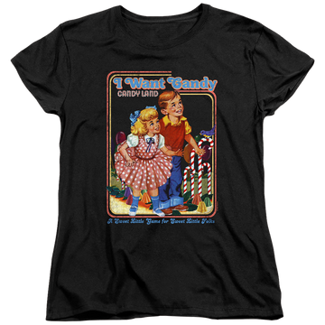 Black women's t-shirt with Candy Land Hasbro I Want Candy graphic