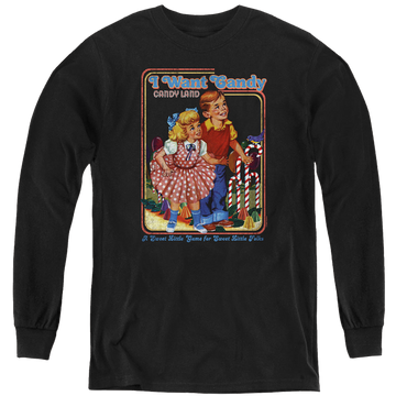 Black youth long sleeve t-shirt with Candy Land Hasbro I Want Candy graphic