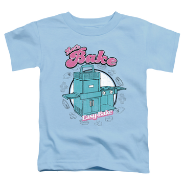 Light blue kid's t-shirt for ages 4 to 7 with Easy Bake Oven Lets Bake graphic