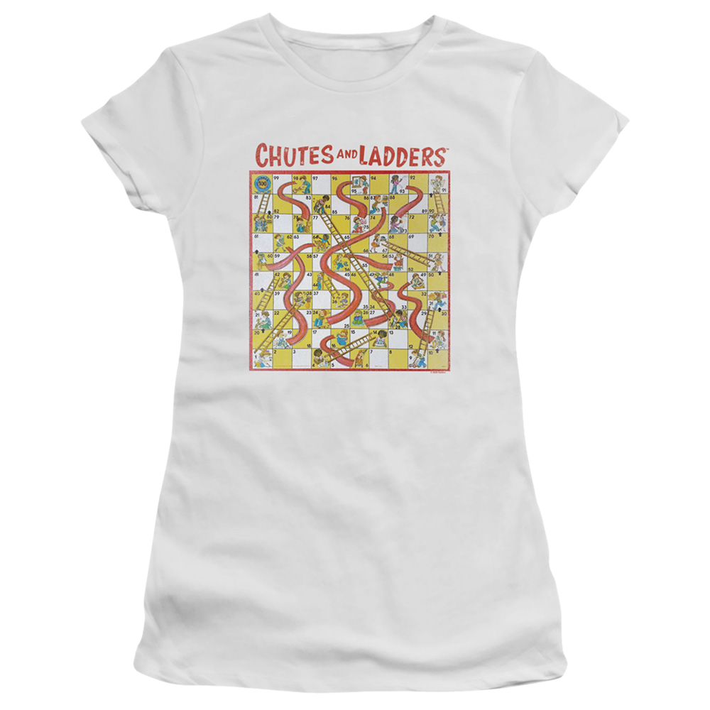 Chutes and Ladders 79 Game Board - Juniors T-Shirt Juniors T-Shirt Chutes and Ladders   