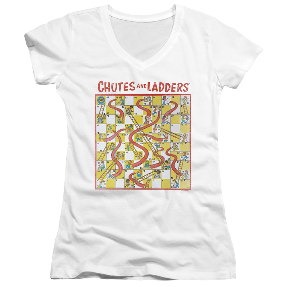 Chutes and Ladders 79 Game Board - Juniors V-Neck T-Shirt Juniors V-Neck T-Shirt Chutes and Ladders   