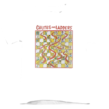 White kid's t-shirt for ages 4 to 7 with Chutes and Ladders 79 Game Board graphic