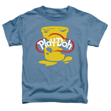 Carolina blue kid's t-shirt for ages 4 to 7 with Play-doh Messy Stencil Logo graphic