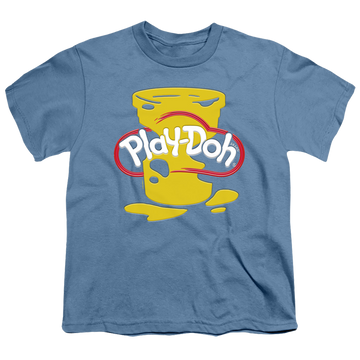 Carolina blue youth t-shirt for ages 8 to 12 with Play-doh Messy Stencil Logo graphic