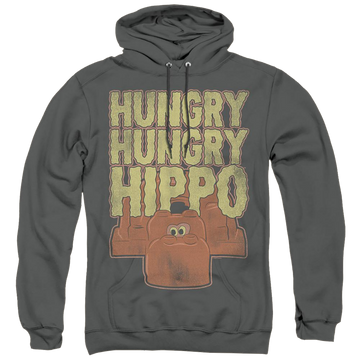 Charcoal pullover hoodie with Hungry Hungry Hippos Faded graphic