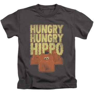 Charcoal kid's t-shirt for ages 4 to 7 with Hungry Hungry Hippos Faded graphic