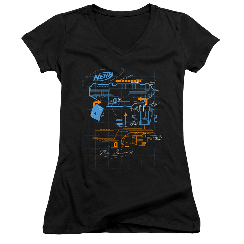 Nerf Deconstructed Gun - Juniors V-Neck T-Shirt Juniors V-Neck T-Shirt Nerf   