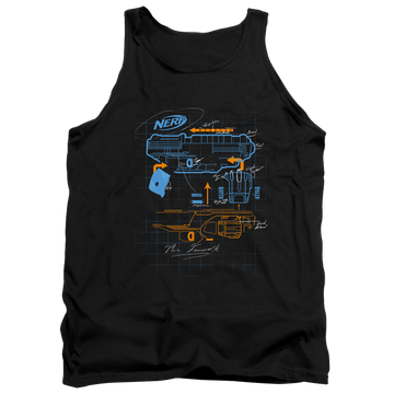 Black men's tank with Nerf Deconstructed Gun graphic