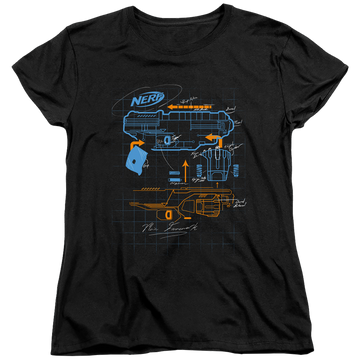 Black women's t-shirt with Nerf Deconstructed Gun graphic
