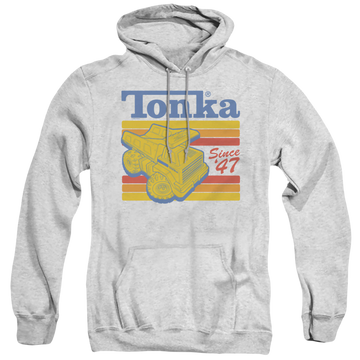 Athletic heather pullover hoodie with Tonka Hasbro Since 47 graphic