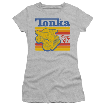 Athletic heather juniors t-shirt with Hasbro Tonka Since 47 graphic