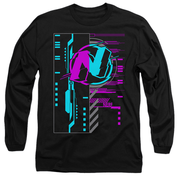 Black men's long sleeve t-shirt with Nerf Cyber graphic