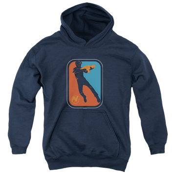 Navy youth hoodie for ages 8 to 12 with Nerf Pro graphic