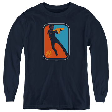 Navy youth long sleeve t-shirt with Nerf Pro graphic