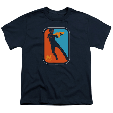 Navy youth t-shirt for ages 8 to 12 with Nerf Pro graphic