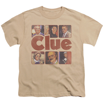 Sand youth t-shirt for ages 8 to 12 with Game of Clue 1986 graphic