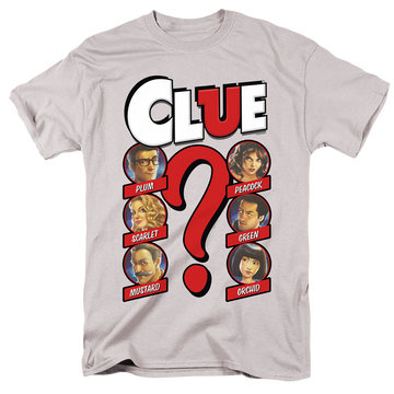 Silver men's regular fit t-shirt with Game of Clue Modern Who Dunnit graphic