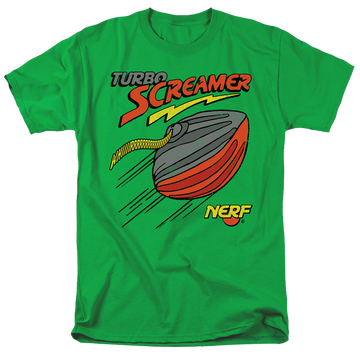 Kelly green men's regular fit t-shirt with Nerf Turbo Screamer graphic