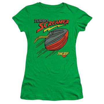 Kelly green juniors t-shirt with Nerf Turbo Screamer graphic