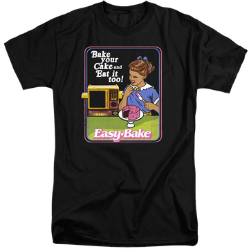 Black men's tall fit t-shirt with Easy Bake Oven Bake Your Cake graphic