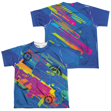 Nerf Hasbro Neon Collage youth all-over print t-shirt for ages 8 to 12